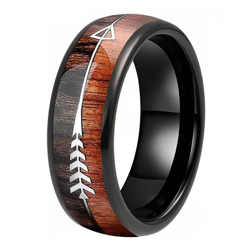 8mm Wedding Band Anniversary Birthday Gift Jewelry Free Shipping Stainless Steel Wood Inlaid Arrow Rings