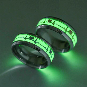 Stainless steel Luminous Heartbeat ring Halloween Glow In The Dark Luminous ECG Heart Couple Rings