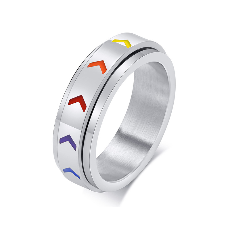 Wholesale Fashion Stainless Steel Rotatable Gay Wedding Band Rings Rainbow Color LGBT Ring for Gay Lesbia Homosexual