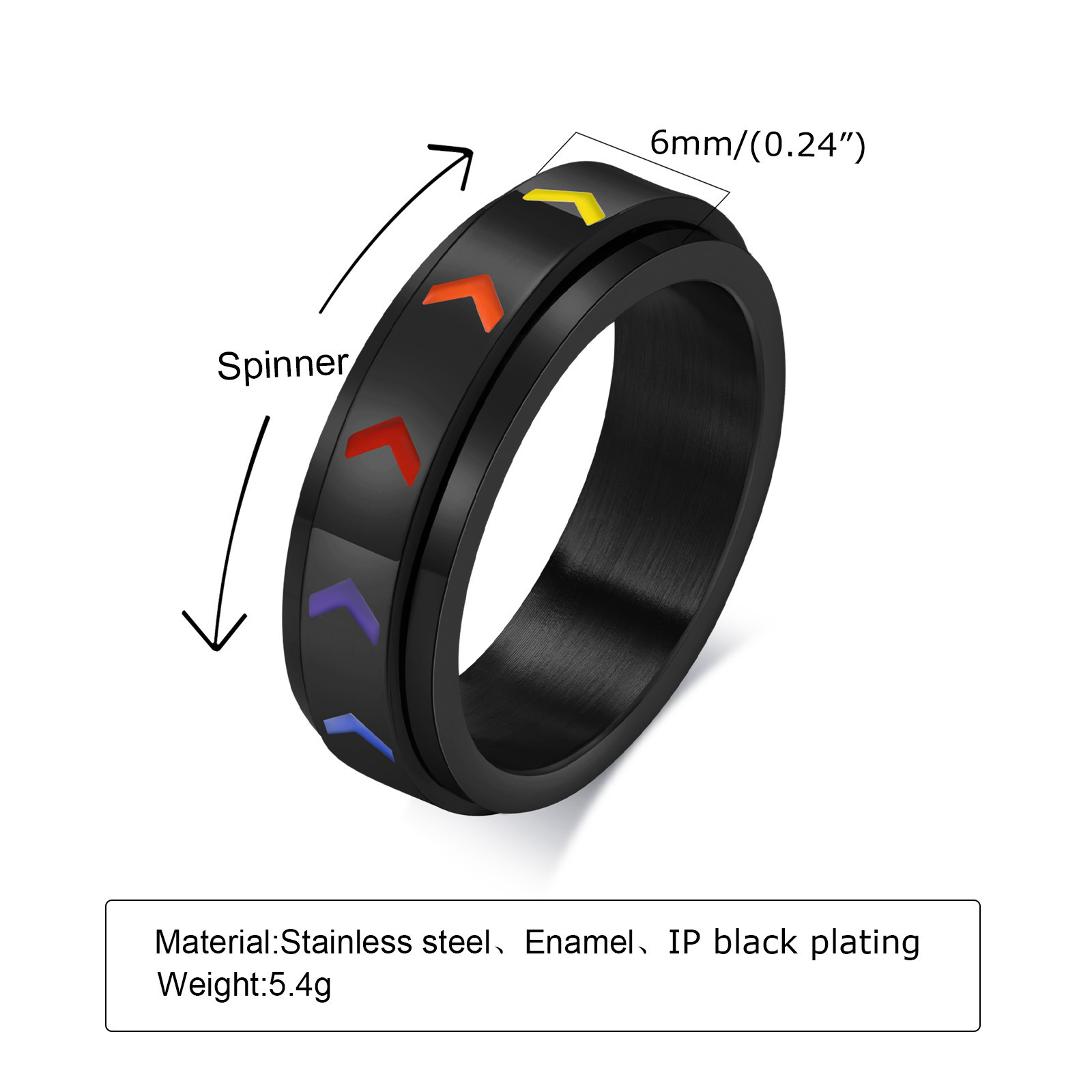 Wholesale Fashion Stainless Steel Rotatable Gay Wedding Band Rings Rainbow Color LGBT Ring for Gay Lesbia Homosexual