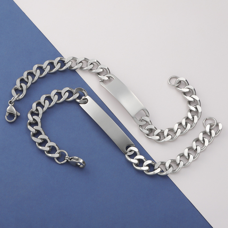 Wholesale Manufacturer Custom Engraved Logo Blanks Curved Bar Stainless Steel Cuban Link Chain Custom Bracelet