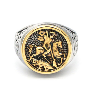 Two Color Gold Metal Vintage Knight Rings Ancient Roman Soldier Malone Ring Stainless Steel Roman Soldier Dragon ring