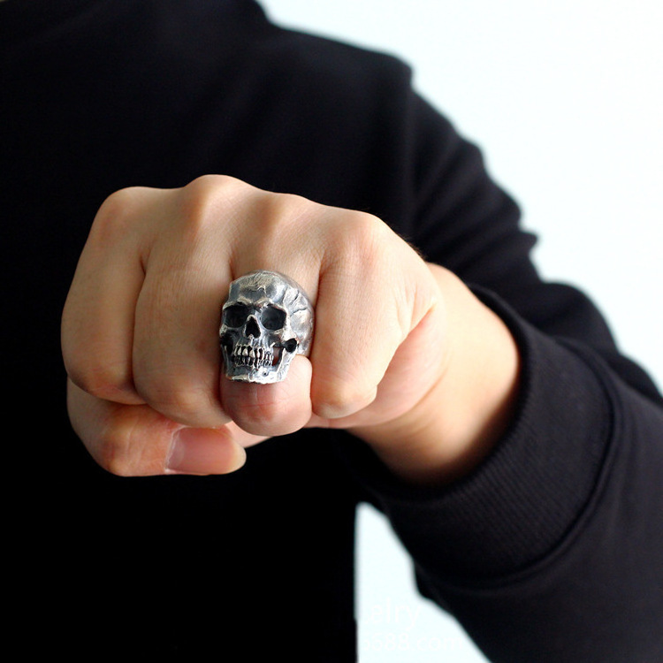 Wholesale Stainless Steel Ring Skull Head European And American Style Skull Ring With Solid Back For Strong Men