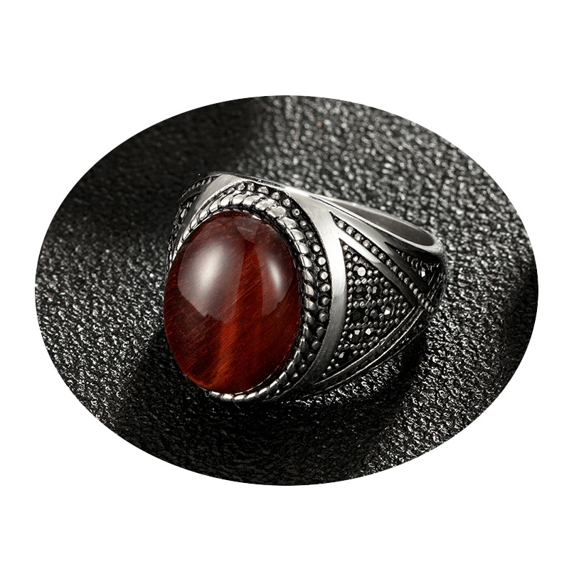 RB men stone ring turkish anillo para hombres Sliver 316l stainless steel casting ring for men red tiger eye ring