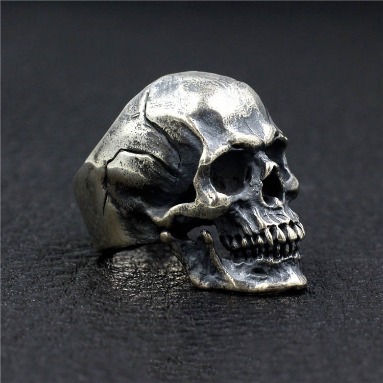 Wholesale Stainless Steel Ring Skull Head European And American Style Skull Ring With Solid Back For Strong Men