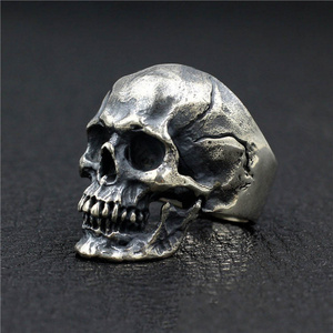 Wholesale Stainless Steel Ring Skull Head European And American Style Skull Ring With Solid Back For Strong Men