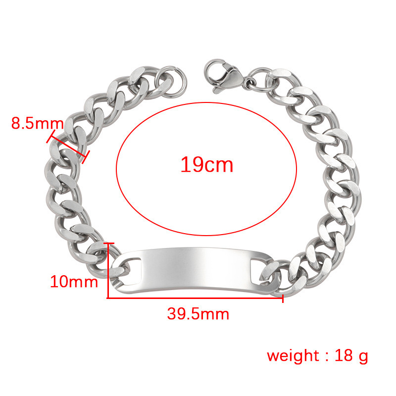 Wholesale Manufacturer Custom Engraved Logo Blanks Curved Bar Stainless Steel Cuban Link Chain Custom Bracelet