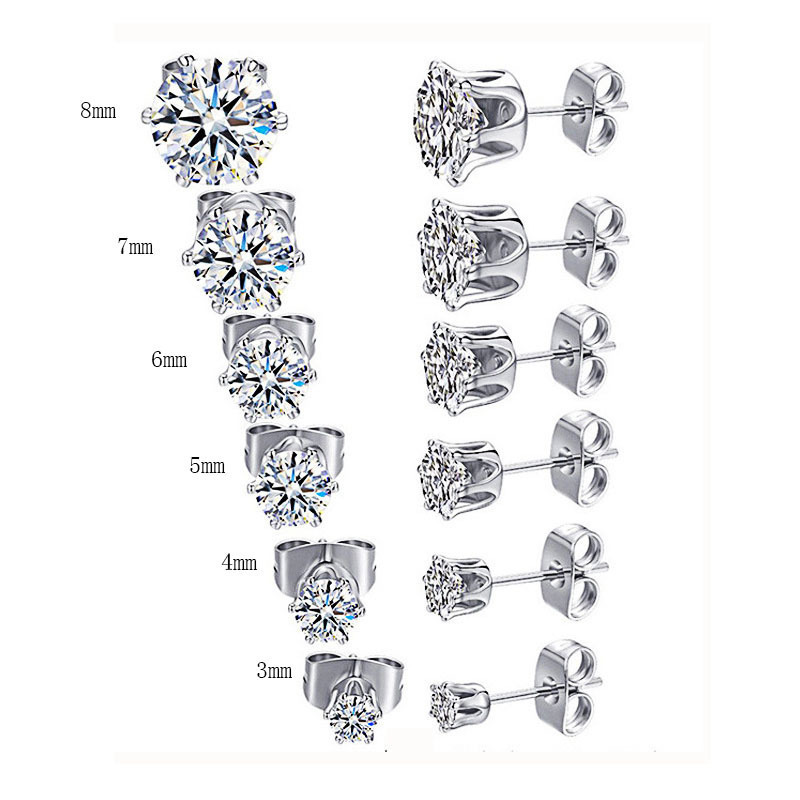 Fashion  Stud Earrings Stainless Steel Round Clear Cubic Zirconia Stud Earring Diamond Stud Earrings Set for Women Girls