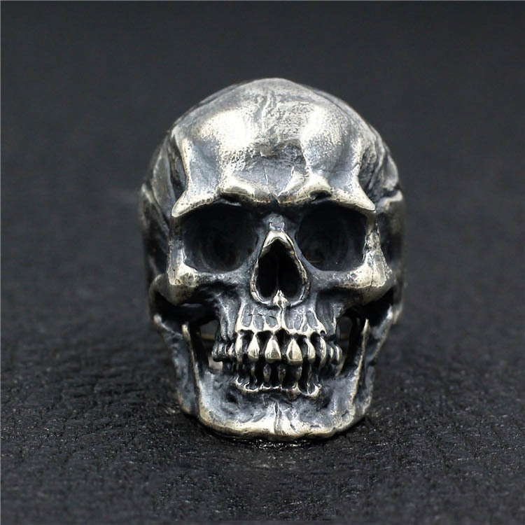 Wholesale Stainless Steel Ring Skull Head European And American Style Skull Ring With Solid Back For Strong Men