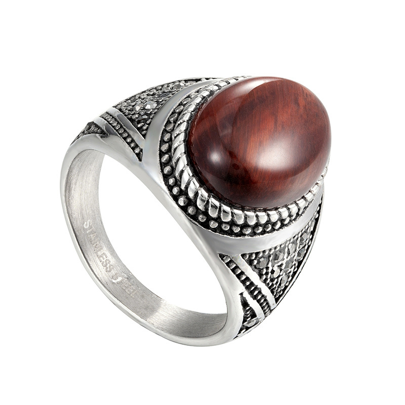 RB men stone ring turkish anillo para hombres Sliver 316l stainless steel casting ring for men red tiger eye ring