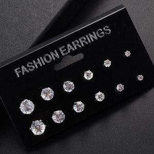 Fashion  Stud Earrings Stainless Steel Round Clear Cubic Zirconia Stud Earring Diamond Stud Earrings Set for Women Girls