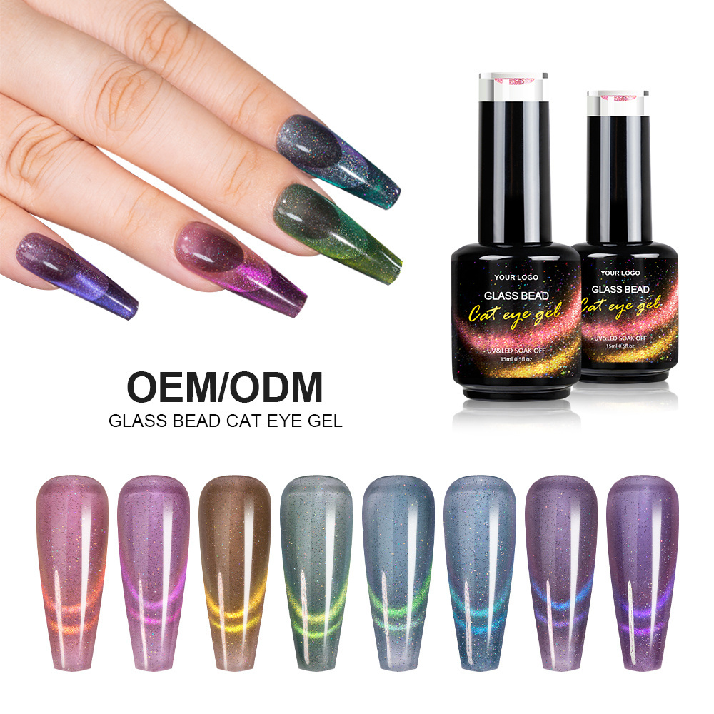 New Arrival Glass Bead Cat Eye Gel Polish 10colors Collection Magnetic Cat Eye Gel