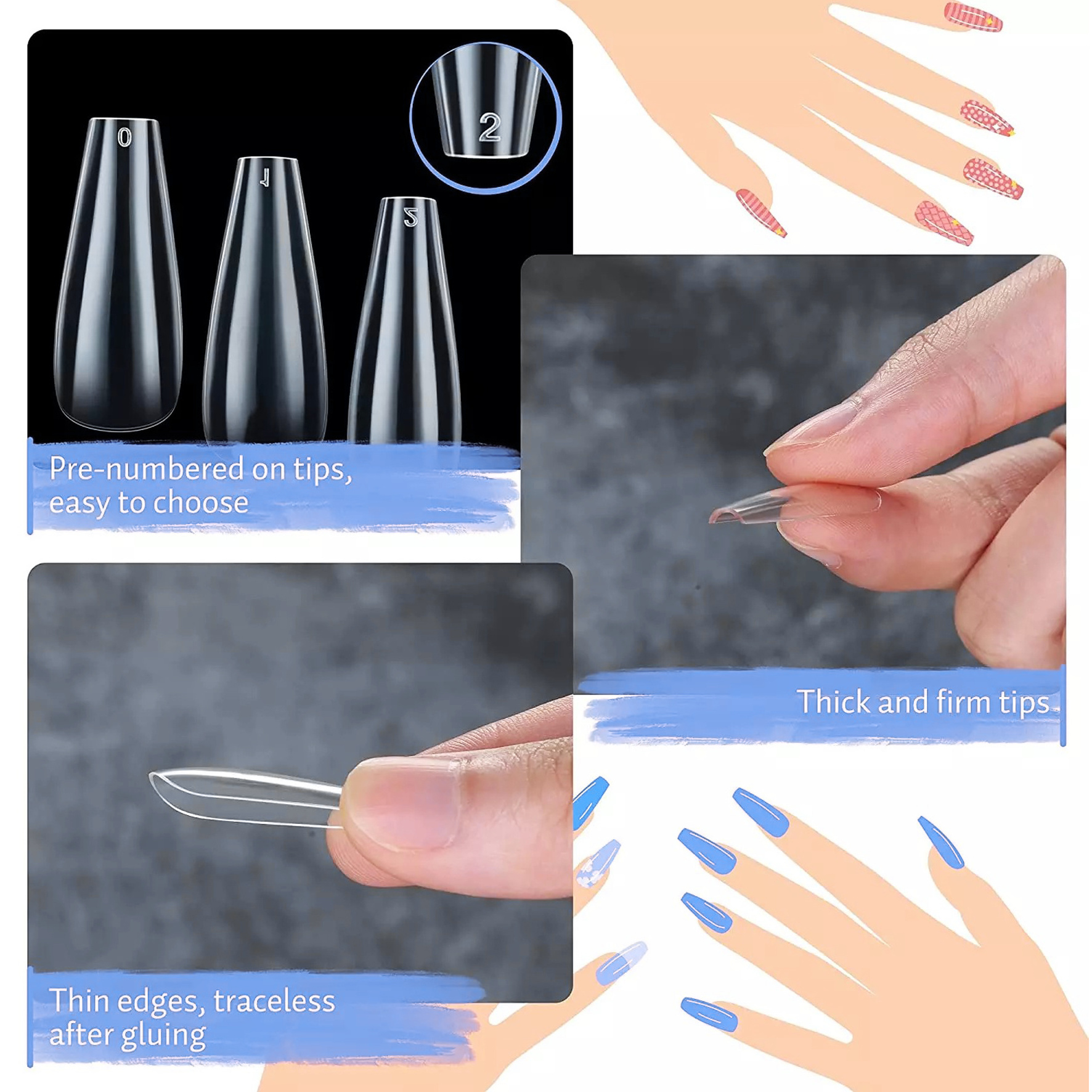 Westink Wholesale Acrylic Nail Tips Press On Nails Curve Coffin Nail Tip Full Cover gel tips