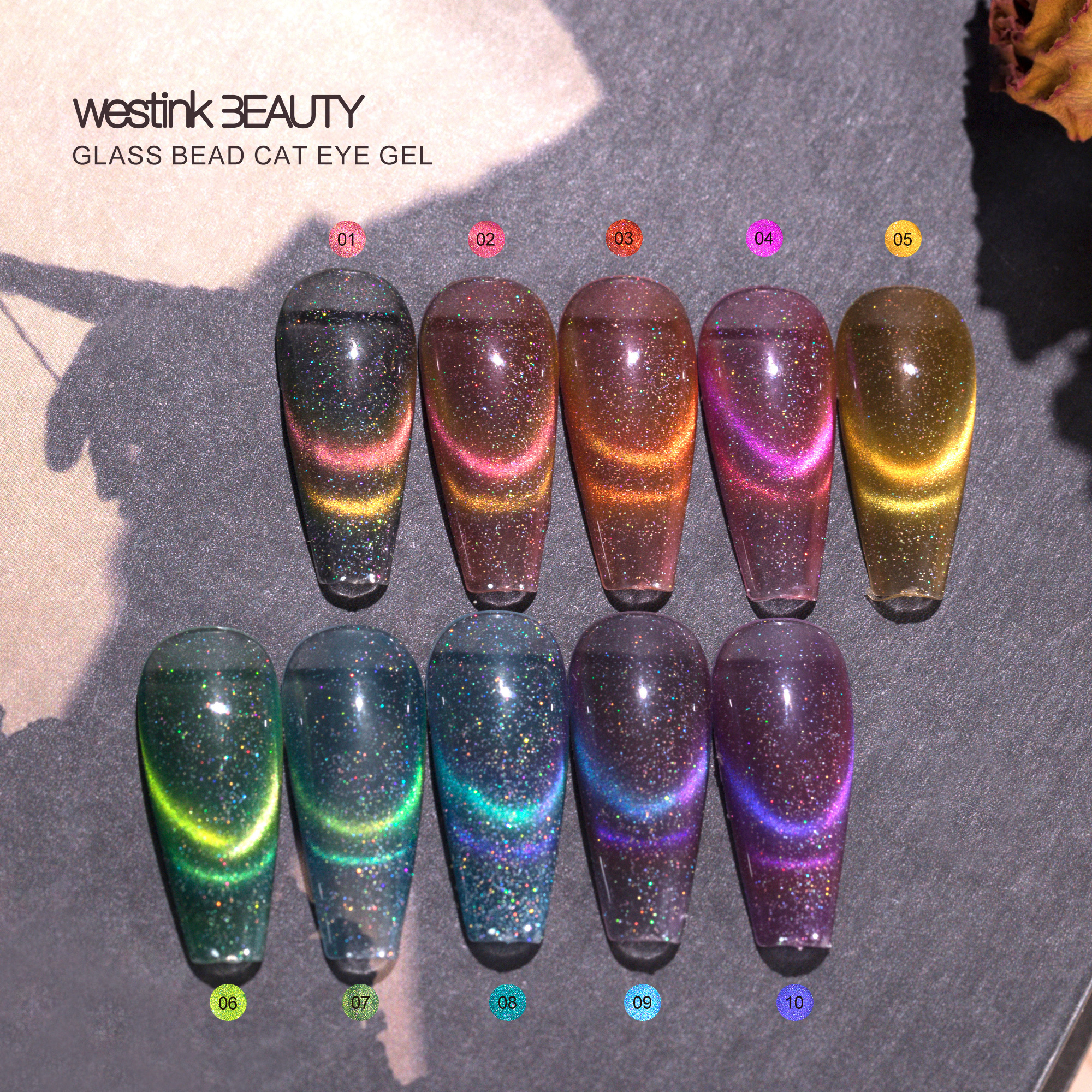 New Arrival Glass Bead Cat Eye Gel Polish 10colors Collection Magnetic Cat Eye Gel