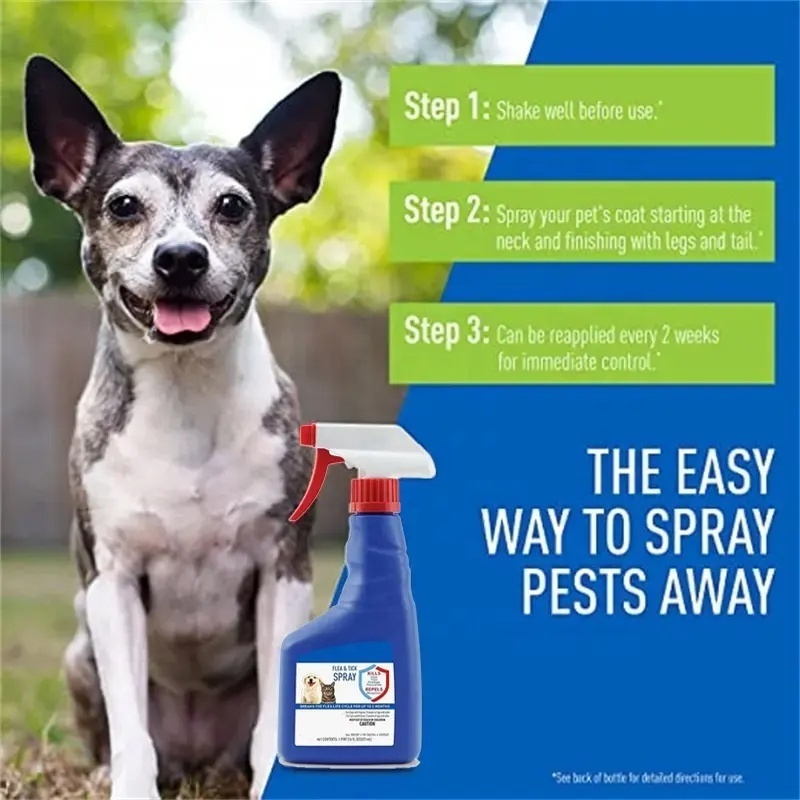 Hot Selling Custom Flea Repellent Kill Flea And Tick Spray Sterilize For Cats & Dogs Kills Eggs And Larvae