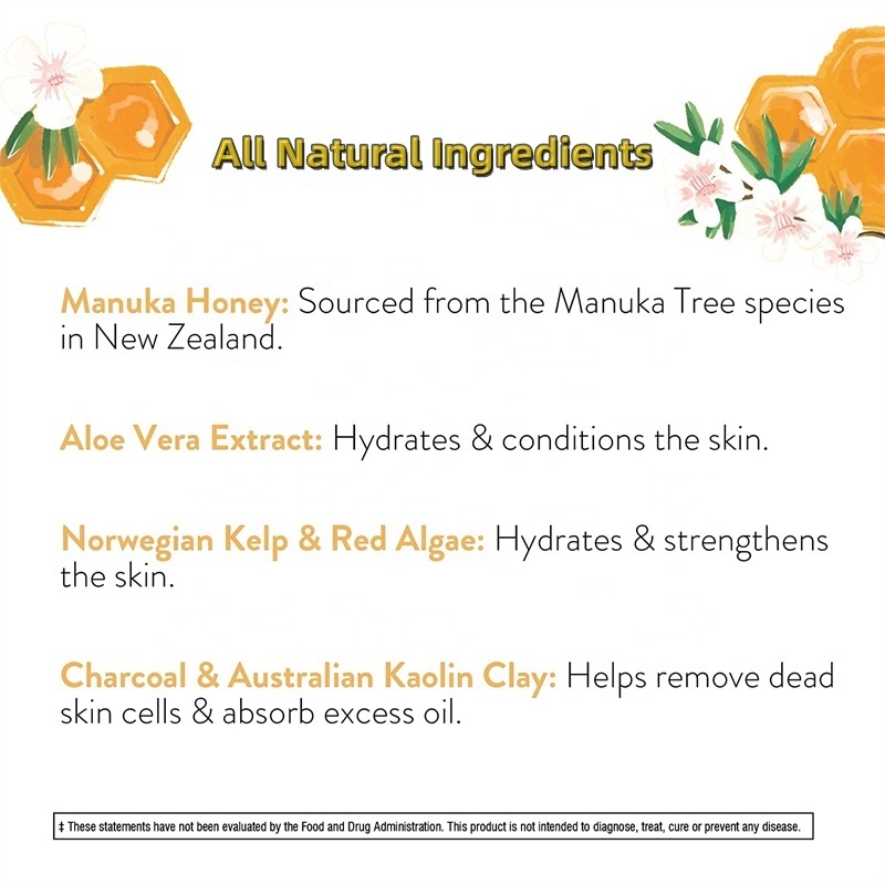 Natural Hydrating Smoothing Oil-Control Pore Shrinking Manuka Honey Australian Kaolin Clay Face Mask With Aloe Vera Algae Kelp