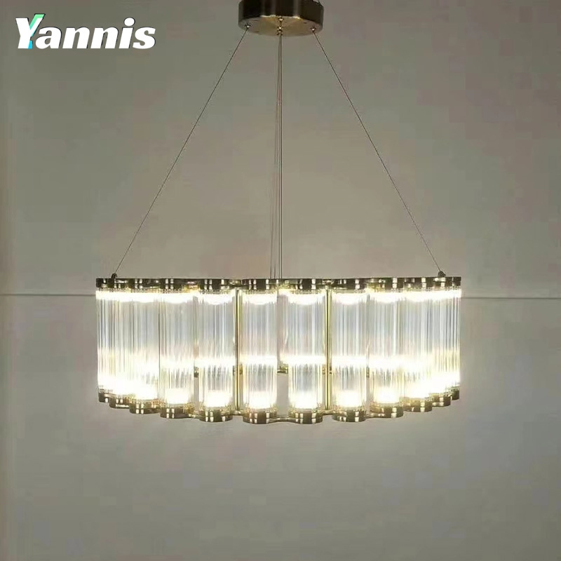 Luxury Modern Gold glass K9 Crystal Chandeliers Living Room hanging lighting for hotel bedroom indoor Pendant Chandelier Light