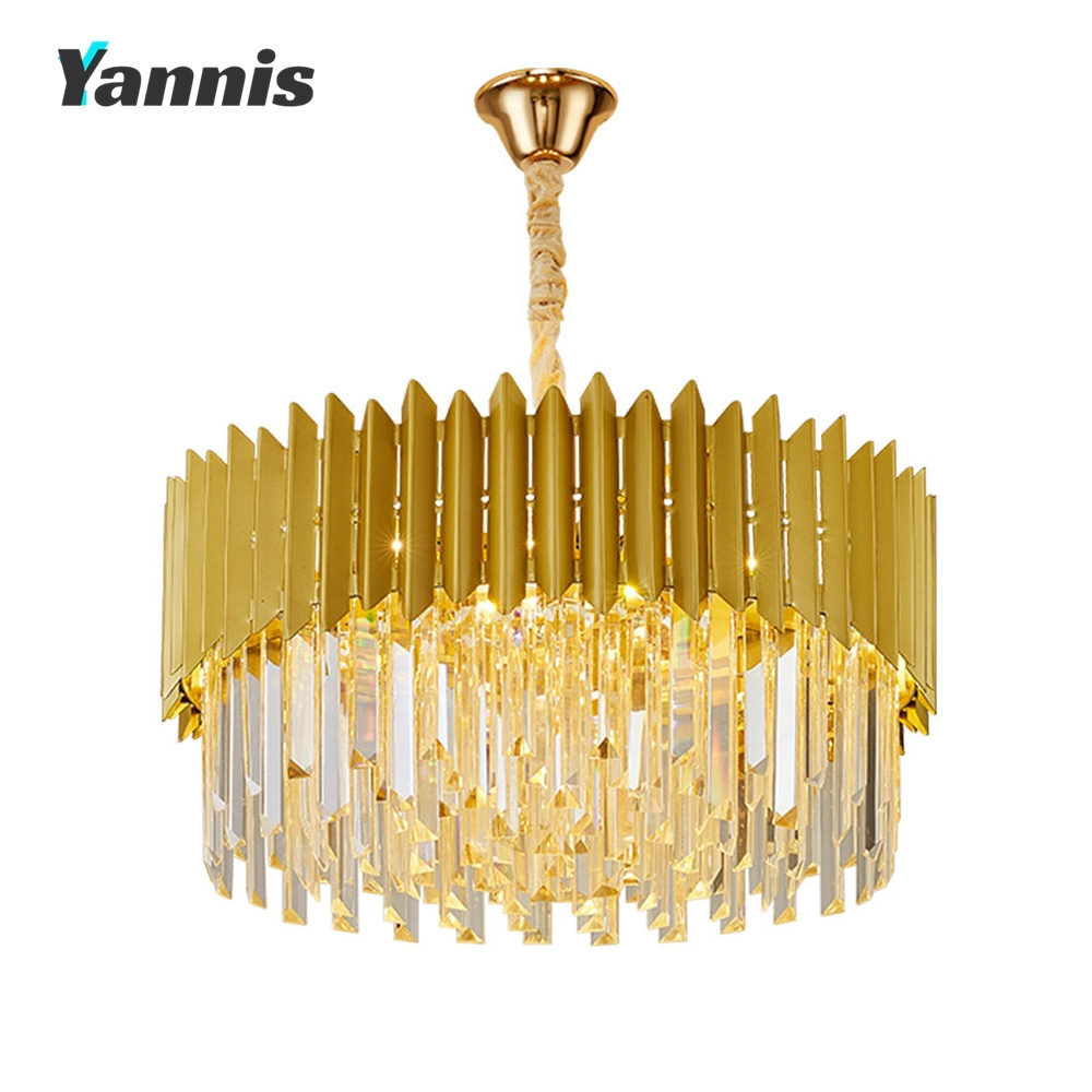 Round indoor luxury ceiling chandelier black gold LED home modern crystal Chandeliers & Pendant Lights