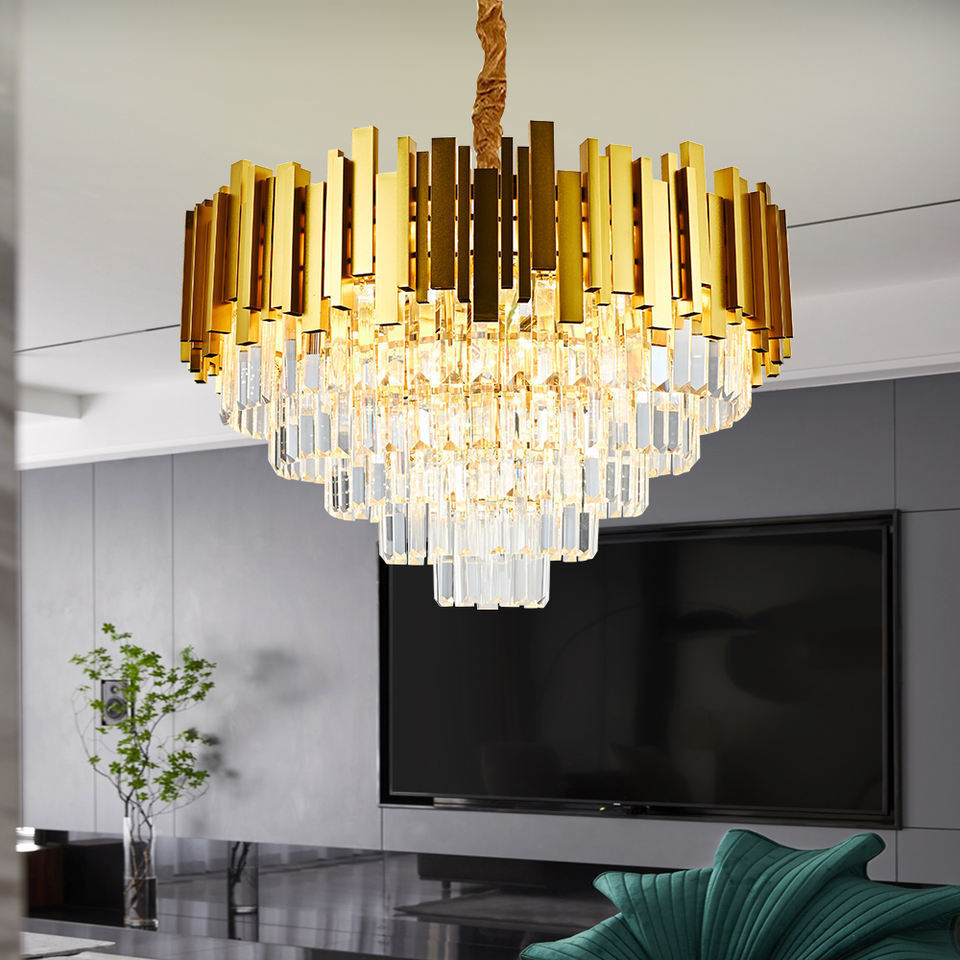 Round indoor luxury ceiling chandelier black gold LED home modern crystal Chandeliers & Pendant Lights