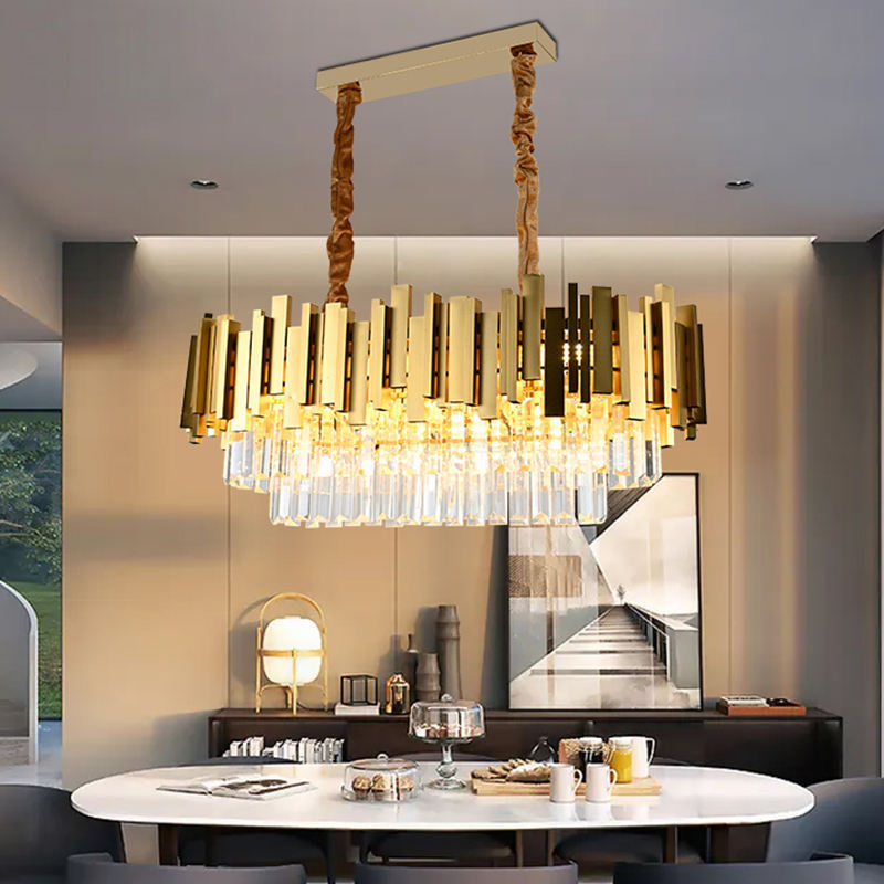 Round indoor luxury ceiling chandelier black gold LED home modern crystal Chandeliers & Pendant Lights