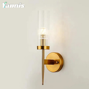 modern antique brass color finished LED home glass shade wall light fixtures