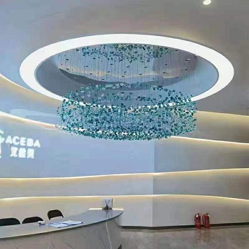 Modern Hotel Lobby Villa Decoration Pendant Light Custom Large Project LED Stone Crystal Chandelier