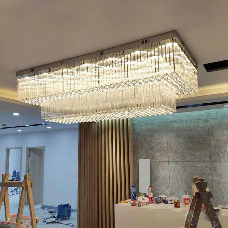 BIG Size Square Customized Modern LED Lustre K9 Engineering Big Foyer Large Hotel Crystal Chandelier