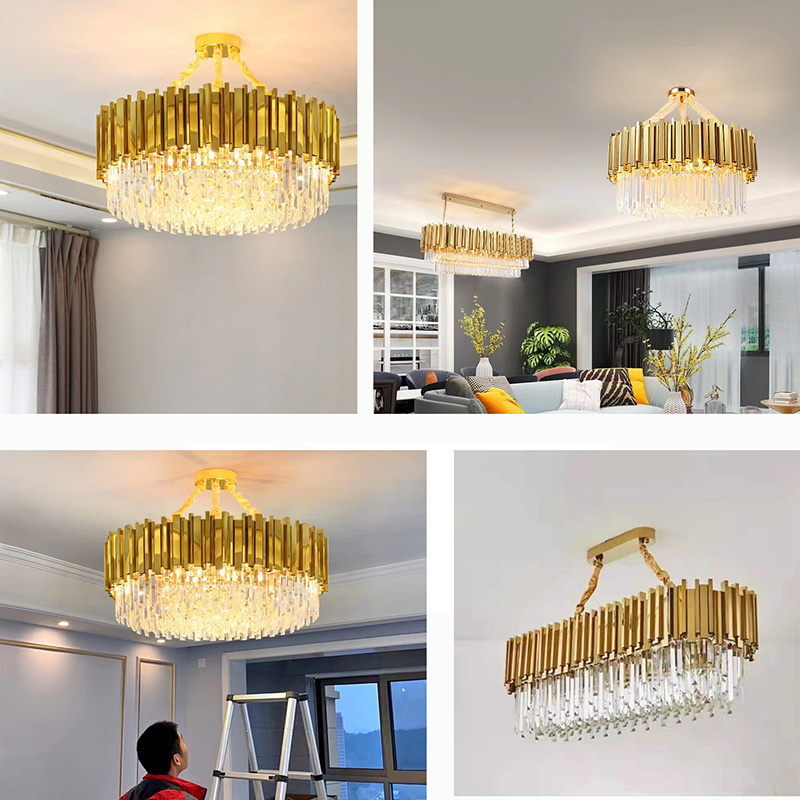 Modern Luxury Living Room Light Hotel Led Lamp Large Round Ceiling Mounted Lighting Pendant Lights Crystal Chandelier