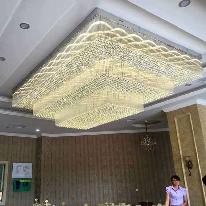 BIG Size Square Customized Modern LED Lustre K9 Engineering Big Foyer Large Hotel Crystal Chandelier