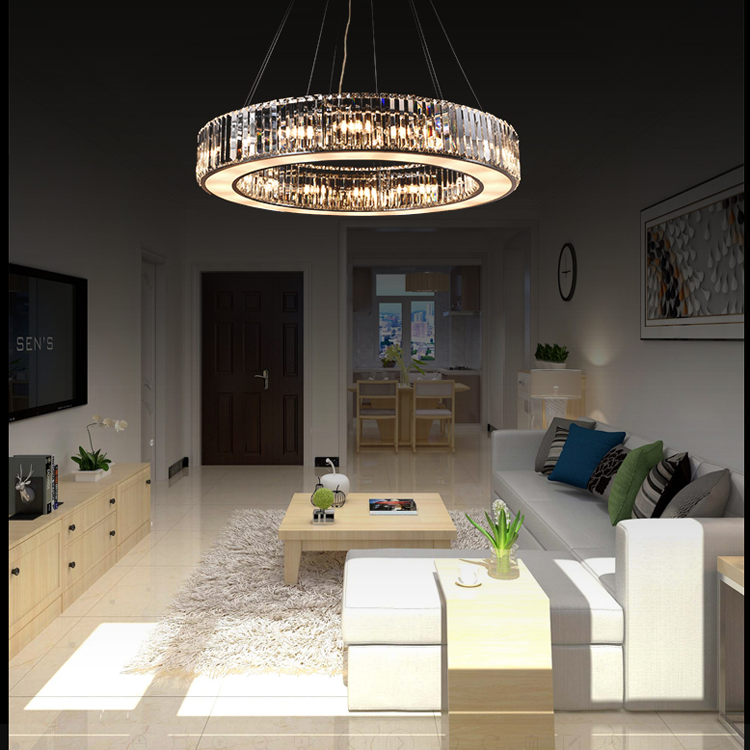 stainless steel chrome  color rings modern crystal pendant lamp