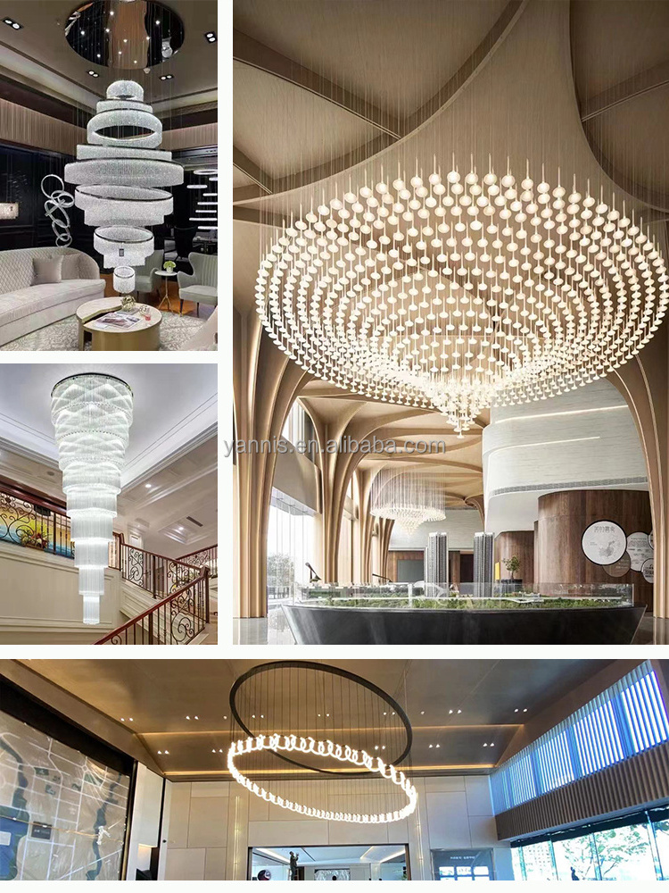 Modern Hotel Lobby Villa Decoration Pendant Light Custom Large Project LED Stone Crystal Chandelier