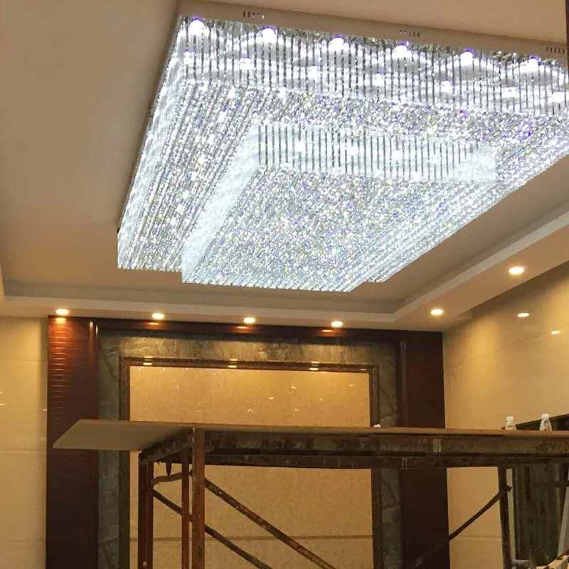 BIG Size Square Customized Modern LED Lustre K9 Engineering Big Foyer Large Hotel Crystal Chandelier