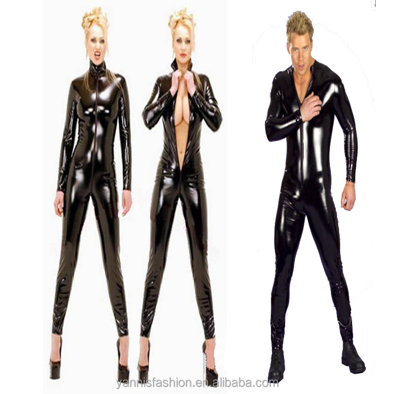 Erotic Lingerie Plus Size Men Latex Catsuit DJ Dancer Lingerie Faux Leather Bondage Bodysuit Leotard Unitard Fetish Costumes