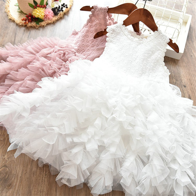 Summer Kids Dresses For Girls Tutu Fluffy Cake Smash Dress Elegant Princess Party Wedding Dress Girl Birthday Clothing 3 8Y