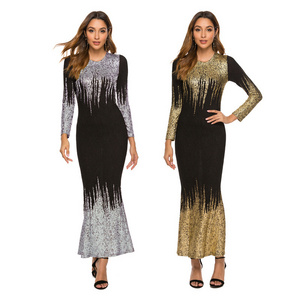 Women Autumn Winter Elegant Sexy long sleeve Party Night Club Dress Black Gold Sequin Maxi Long Elastic Slim dress