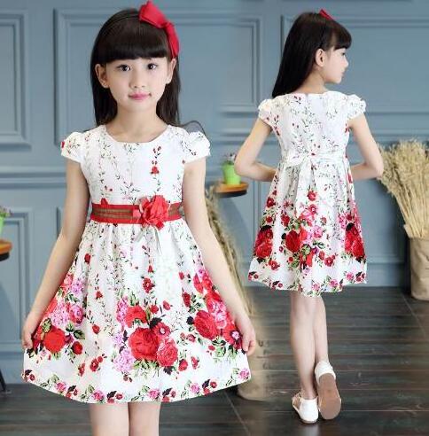 Kids dresses for girls clothing summer style floral print girl princess party dress baby kids clothes casual sundress 3-14T