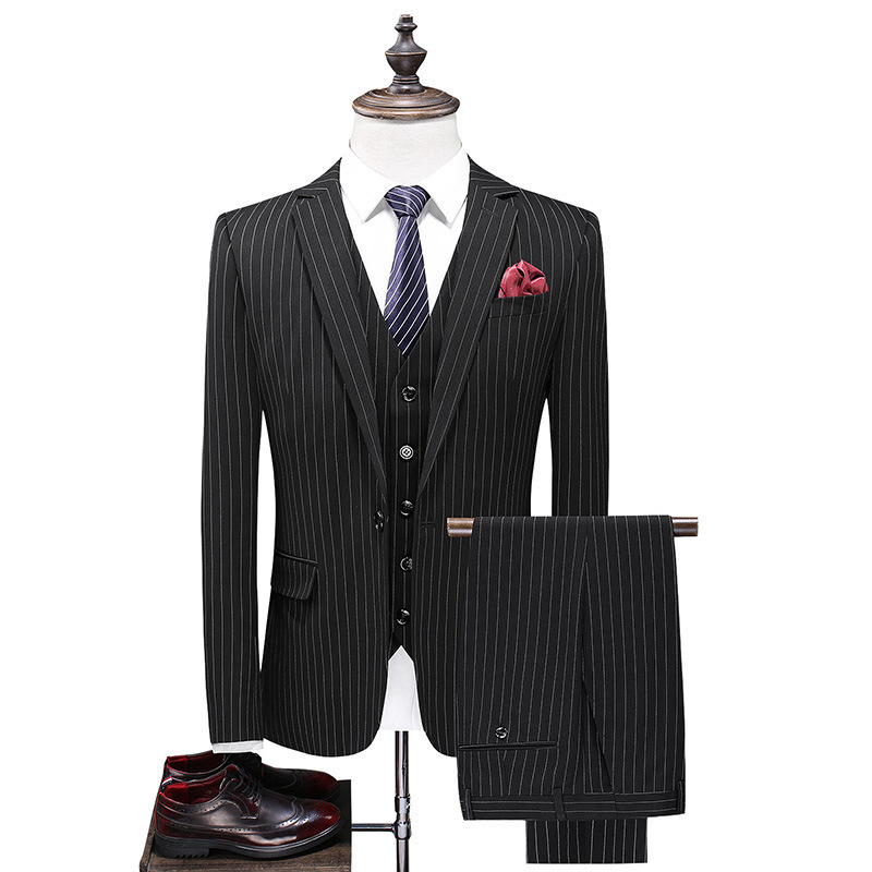 M-5XL Single button Men's Striped wedding Groom's three piece suits formal man suits for business (Jackets+Vest+Pants)