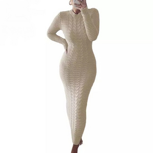 Winter Thicken Turtleneck Sweater Maxi Dress Women Lace Up Knitted Long Dress Female Knitwear Soft High Quality Pure Color dress