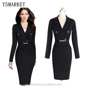 Plus Size Suit Dress Fashion Long Sleeve Solid Color Notched Sheath Dress Women's Work Office Business Pencil Dress EK69