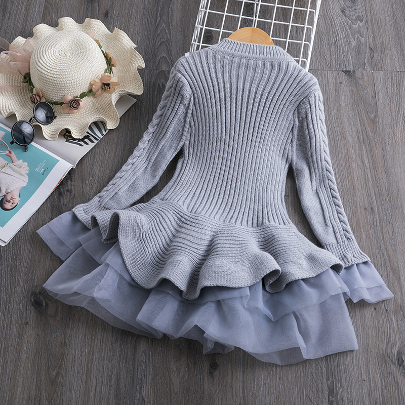 Kids spring autumn elegant girl dresses for birthday party children clothing girls sweater long sleeve tutu dress new