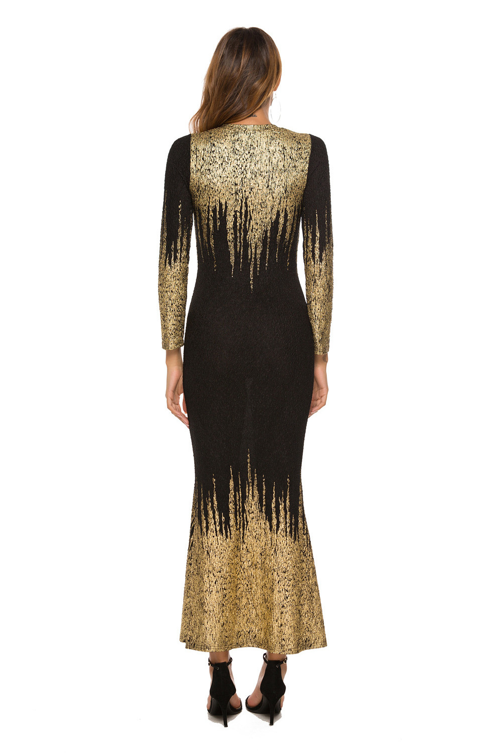 Women Autumn Winter Elegant Sexy long sleeve Party Night Club Dress Black Gold Sequin Maxi Long Elastic Slim dress