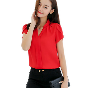 8 Color Female Plus Size Short Sleeve Tops Women Blouse Shirt Chiffon Summer Clothes OL Style Eleangt Formal Office Ladies Shirt