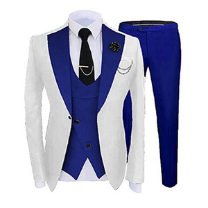 Two-color Men Suits 3 Pieces Tailored Best Man Groom Wedding Tuxedo Slim Fit Jacquard Blazer Jacket Vest Pants Tuxedo Clothing