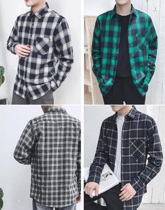 Quality Flannel Plaid Men Shirt Cotton Spring Autumn Casual Long Sleeve Dress Shirts Soft Comfort Slim Fit Button Down Clothes