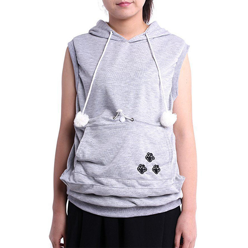 YSMARKET Pet Pouch Holder Sleeveless Sweatshirt Mewgaroo Nyangaroo Dog Cat Lovers Ears Hoodies Cuddle Pocket Pullover E2668Z