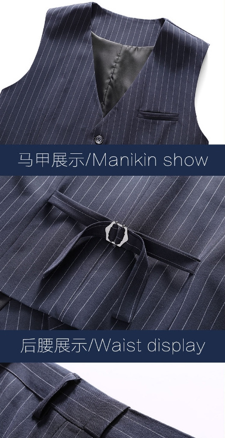 M-5XL Single button Men's Striped wedding Groom's three piece suits formal man suits for business (Jackets+Vest+Pants)