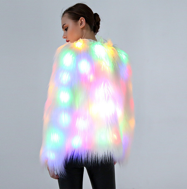 new European and American cosplay costumes Christmas and Halloween faux fur coat led colored lights christmas jacket