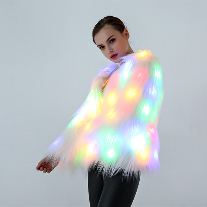 new European and American cosplay costumes Christmas and Halloween faux fur coat led colored lights christmas jacket