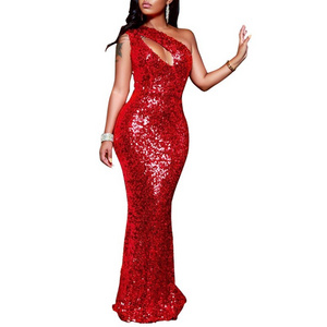 YSMARKET Red Sequined Dress Maxi Sexy Slim Fit Bodycon Nightclub Clothes Womens Long Prom Party Dresses Elegant Fashion EQ190