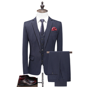 M-5XL Single button Men's Striped wedding Groom's three piece suits formal man suits for business (Jackets+Vest+Pants)